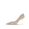Sparkly Rose Gold Sequins Wedding Shoes 2022 Leather 8 cm Stiletto Heels Pointed Toe Pumps High Heels