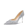 Sparkly Silver Rhinestone Sequins Wedding Shoes 2022 Leather 8 cm Stiletto Heels Pointed Toe Wedding Pumps High Heels