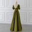 Modest / Simple Olive Green Beading Bow Prom Dresses 2022 A-Line / Princess Scoop Neck Short Sleeve Backless Floor-Length / Long Formal Dresses