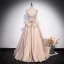 Elegante Champagner Satin Ballkleider 2022 A Linie Spaghettiträger Perlenstickerei Perle Ärmellos Rückenfreies Schleife Lange Festliche Kleider
