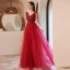 Charming Burgundy Beading Sequins Lace Prom Dresses 2021 A-Line / Princess V-Neck Sleeveless Backless Floor-Length / Long Formal Dresses