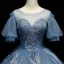 Chic / Belle Bleu Perlage En Dentelle Paillettes Robe De Bal 2021 Robe Boule Encolure Dégagée Manches Courtes Dos Nu Longue Robe De Ceremonie