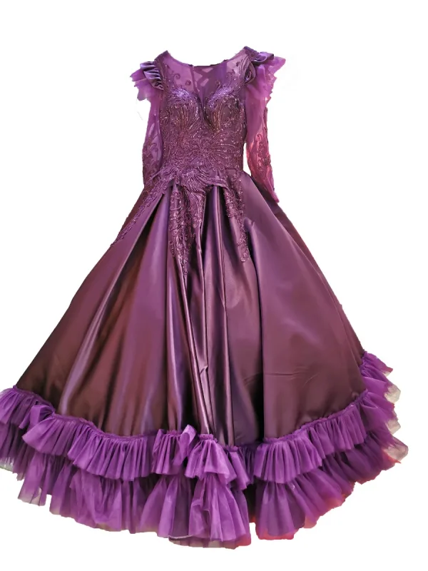 Vintage / Retro Dark Green Satin Prom Dresses 2021 Ball Gown Scoop Neck Beading Sequins Lace Flower Long Sleeve Backless Floor-Length / Long Formal Dresses