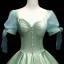Chic / Beautiful Sage Green Satin Prom Dresses 2021 Ball Gown Square Neckline Short Sleeve Backless Floor-Length / Long Formal Dresses