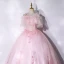 Flotte Lyserød Gallakjoler 2021 Prinsesse Spaghetti Straps Beading Med Blonder Blomsten Kort Ærme Halterneck Lange Kjoler