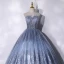Charmant Scintillantes Océan Bleu Perlage Paillettes Robe De Bal 2021 Robe Boule Encolure Dégagée Sans Manches Dos Nu Longue Robe De Ceremonie