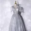 Chic / Belle Argenté Glitter Paillettes Robe De Bal 2021 Princesse V-Cou Manches Courtes Dos Nu Longue Robe De Ceremonie