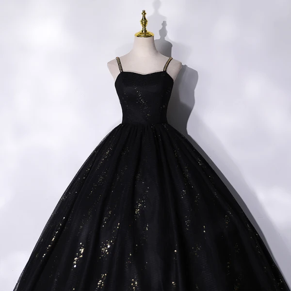 Chic / Belle Noire Perlage Paillettes Robe De Bal 2021 Robe Boule Bretelles Spaghetti Sans Manches Dos Nu Longue Robe De Ceremonie