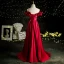 Elegant Burgundy Satin Prom Dresses 2021 A-Line / Princess Off-The-Shoulder Sleeveless Backless Floor-Length / Long Formal Dresses