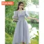 Modest / Simple Sky Blue Bridesmaid Dresses 2021 A-Line / Princess V-Neck Bow Short Sleeve Backless Tea-length Wedding Party Dresses