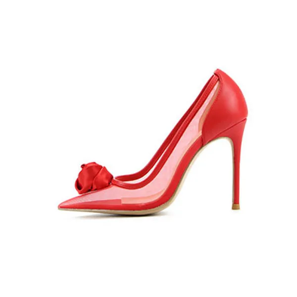 Sexy Black See-through Evening Party Pumps 2021 Flower 12 cm Stiletto Heels Pointed Toe Pumps High Heels