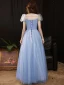 Chic / Belle Bleu Ciel Paillettes Robe De Bal 2021 Princesse Encolure Carrée Manches Courtes Dos Nu Longue Robe De Ceremonie