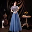 Fashion Ocean Blue Prom Dresses 2021 A-Line / Princess High Neck Beading Pearl Sequins Short Sleeve Backless Floor-Length / Long Formal Dresses