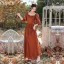 Modest / Simple Caramel Bridesmaid Dresses 2021 A-Line / Princess Short Sleeve Backless Floor-Length / Long Wedding Party Dresses