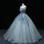 Chic / Beautiful Sky Blue Pearl Sequins Prom Dresses 2022 Ball Gown Strapless Sleeveless Backless Floor-Length / Long Formal Dresses