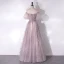 Chic / Beautiful Lavender Glitter Beading Prom Dresses 2024 A-Line / Princess Square Neckline Short Sleeve Backless Floor-Length / Long Prom Formal Dresses
