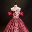 Chic / Beautiful Red Beading Pearl Sequins Printing Prom Dresses 2023 Ball Gown Off-The-Shoulder Sleeveless Backless Floor-Length / Long Prom Formal Dresses