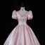 Lovely Blushing Pink Rhinestone Satin Prom Dresses 2023 Ball Gown Scoop Neck Puffy Short Sleeve Backless Floor-Length / Long Prom Formal Dresses