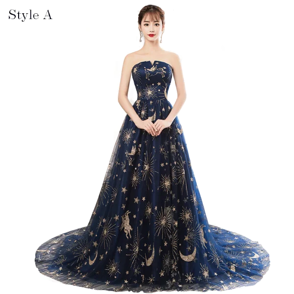 Elegante Marineblau Ballkleider 2018 A Linie Glanz Karikatur Bandeau Rückenfreies Ärmellos Hof-Schleppe Festliche Kleider
