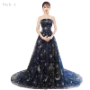 Elegant Navy Blue Prom Dresses 2018 A-Line / Princess Glitter Cartoon Strapless Backless Sleeveless Court Train Formal Dresses
