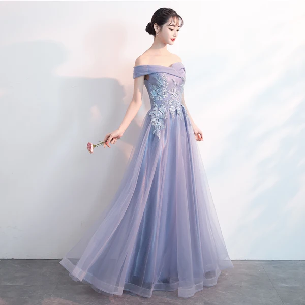 Charmant Lavande Robe De Soirée 2019 Princesse De l'épaule Perlage Perle En Dentelle Fleur Manches Courtes Dos Nu Longue Robe De Ceremonie