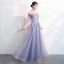 Charmant Lavande Robe De Soirée 2019 Princesse De l'épaule Perlage Perle En Dentelle Fleur Manches Courtes Dos Nu Longue Robe De Ceremonie