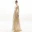 Sparkly Champagne Evening Dresses  2019 A-Line / Princess V-Neck Sequins 3/4 Sleeve Backless Floor-Length / Long Formal Dresses