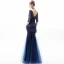 Chic / Belle Bleu Marine Robe De Soirée 2019 Trompette / Sirène Encolure Dégagée Paillettes En Dentelle Fleur 3/4 Manches Dos Nu Longue Robe De Ceremonie