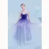 Charming Purple Gradient-Color Evening Dresses  2019 A-Line / Princess Spaghetti Straps Beading Crystal Sleeveless Backless Floor-Length / Long Formal Dresses