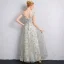 Chic / Beautiful Grey Bridesmaid Dresses 2018 A-Line / Princess Sash Glitter Scoop Neck Backless Short Sleeve Floor-Length / Long Wedding Party Dresses