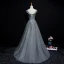 Chic Gris Robe De Soirée 2019 Princesse Encolure Dégagée Perlage Perle Paillettes En Dentelle Fleur Sans Manches Train De Balayage Robe De Ceremonie
