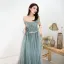 Charming Sage Green Evening Dresses  2019 A-Line / Princess Off-The-Shoulder Beading Crystal Rhinestone Sash Sleeveless Backless Floor-Length / Long Formal Dresses