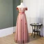 Charmant Rougissant Rose Robe De Soirée 2019 Princesse De l'épaule Cristal En Dentelle Fleur Appliques Manches Courtes Dos Nu Noeud Longue Robe De Ceremonie