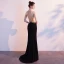 Charmant Noire Robe De Soirée 2019 Trompette / Sirène Encolure Dégagée Perlage Faux Diamant Paillettes Sans Manches Dos Nu Train De Balayage Robe De Ceremonie