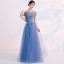 Chic / Beautiful Sky Blue Evening Dresses  2019 A-Line / Princess Off-The-Shoulder Beading Pearl Lace Flower Short Sleeve Backless Floor-Length / Long Formal Dresses