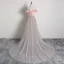 Charmant Rougissant Rose Robe De Soirée 2019 Princesse De l'épaule Appliques En Dentelle Fleur Ceinture Manches Courtes Dos Nu Tribunal Train Robe De Ceremonie