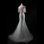 Chic Argenté Vert Cendré Robe De Soirée 2019 Trompette / Sirène Encolure Dégagée Perlage Paillettes En Dentelle Fleur Appliques Perle Manches Courtes Dos Nu Train De Balayage Robe De Ceremonie