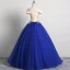 Vintage / Originale Bleu Roi Robe De Bal 2019 Robe Boule Encolure Dégagée Perle En Dentelle Fleur Appliques Mancherons Dos Nu Longue Robe De Ceremonie