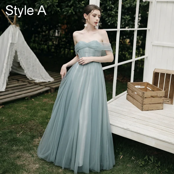 Modest / Simple Mint Green Bridesmaid Dresses 2021 A-Line / Princess Off-The-Shoulder Short Sleeve Backless Floor-Length / Long Wedding Party Dresses
