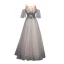 Élégant Bleu Ciel Robe De Soirée 2019 Princesse Encolure Dégagée Perlage En Dentelle Fleur Manches Courtes Dos Nu Longue Robe De Ceremonie
