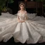 Luxe Champagne Robe De Mariée 2019 Robe Boule De l'épaule Perlage Paillettes Manches Courtes Dos Nu Royal Train