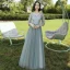 Modest / Simple Sage Green Embroidered Bridesmaid Dresses 2021 A-Line / Princess V-Neck Short Sleeve Backless Floor-Length / Long Wedding Party Dresses
