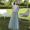 Proste / Simple Szałwia Zielony Haftowane Sukienki Dla Druhen 2021 Princessa V-Szyja Kótkie Rękawy Bez Pleców Długie Sukienki Na Wesele