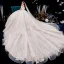 Luxury / Gorgeous Champagne Wedding Dresses 2019 Ball Gown Off-The-Shoulder Beading Sequins Pearl Lace Flower Appliques Short Sleeve Backless Royal Train