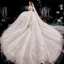Edles Champagner Brautkleider / Hochzeitskleider 2019 A Linie Off Shoulder Perlenstickerei Perle Pailletten Spitze Blumen Ärmellos Rückenfreies Königliche Schleppe