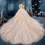 Charming Champagne Wedding Dresses 2019 Ball Gown Off-The-Shoulder Beading Lace Flower Sleeveless Backless Royal Train