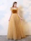 Chic / Beautiful Gold Evening Dresses  2019 A-Line / Princess Suede Scoop Neck Beading Sequins Short Sleeve Floor-Length / Long Formal Dresses