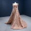 Haut de Gamme Scintillantes Doré Paillettes Robe De Soirée 2021 Princesse Encolure Carrée Manches Longues Dos Nu Chapel Train Robe De Ceremonie