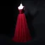 Chic / Belle Bordeaux Robe De Bal 2018 Princesse Cristal Faux Diamant Daim V-Cou Dos Nu Sans Manches Longue Robe De Ceremonie