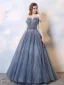 Charmant Meeresblau Abendkleider 2019 A Linie Off Shoulder Perlenstickerei Pailletten Ärmellos Rückenfreies Lange Festliche Kleider
